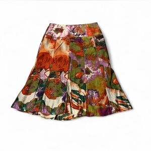 Worthington Watercolor Floral Pleated Midi Skirt Painterly Print Size 10